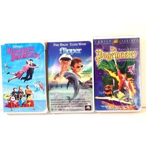 (3) Vintage Movie Lot VHS Bedknobs & Broomsticks  Flipper  The Pagemaster